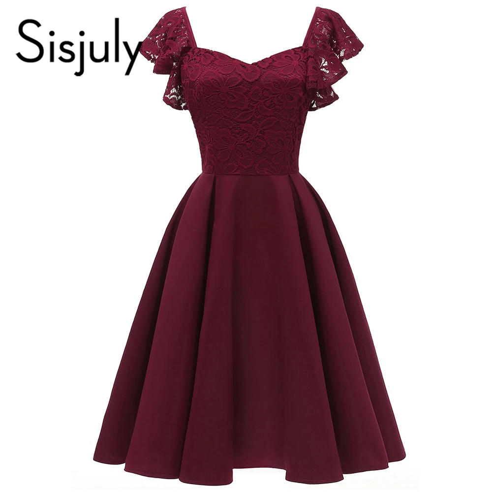 

Sisjuly Vintage Pink Lace Sexy Dresses Women 2019 Cap Sleeve Patchwork Elastic Ladylike Prom Elegant Retro A Line Party Dress