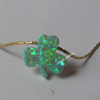 

10pcs/lot 12mm Clover Opal Necklace 925 Sterling Silver Clover Opal Necklace for Wowen mother's day gift
