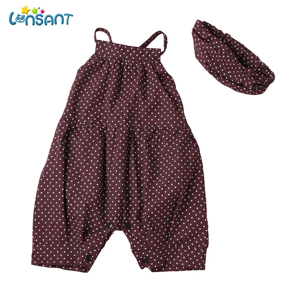 

LONSANT Toddler Kid Baby Girls Dots Purple Sleeveless Romper+Headband Baby Girls Clothes Outfit 2PCS Clothes Set