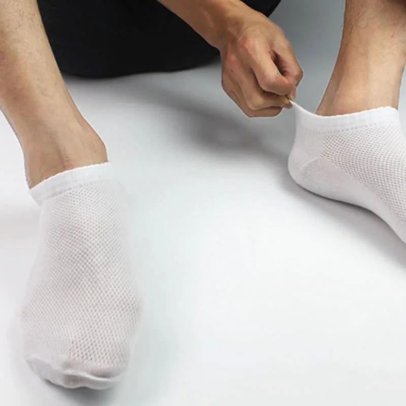 20 шт. = 10 пар однотонных сетчатых мужских носков невидимые носки по щиколотку мужские летние дышащие тонкие хлопковые носки черные/белые/серые