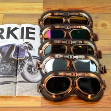 Gafas de moto casco gafas piloto aviador Retro Vintage cuero PU gafas de montar cobre para Cruiser Cafe Racer