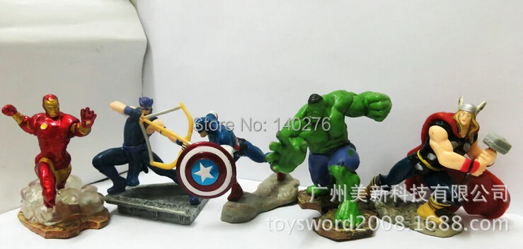 

5pcs/set Marvel Avengers Hulk Iron Man Thor Captain America Action Figure Superhero PVC Toys brinquedos for Christmas gifts C678