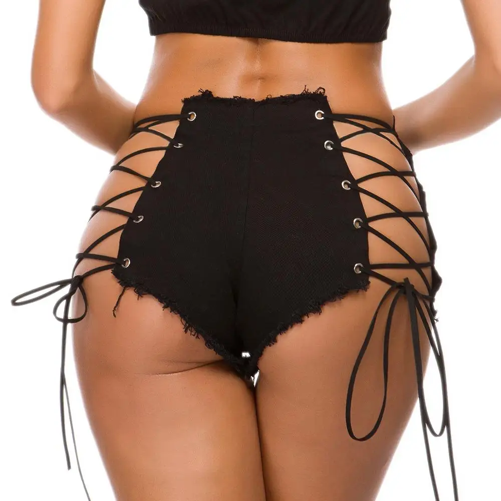 

Summer High Rise Waist Denim Shorts Sexy Women Lace-up Short Jeans Hotpants