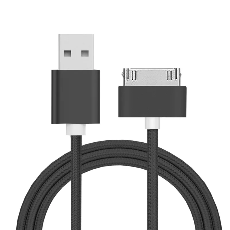 Usb-кабель нейлоновая оплетка 2A кабель для быстрой зарядки для iPhone 4 4S 3GS iPad 2 3 iPod Nano itouch 30 штыревой адаптер - Цвет: Black