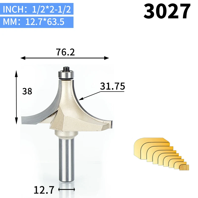 HUHAO 1 шт. круглые фрезы для деревообработки инструмент 2 Флейта концевая фреза с подшипником фреза угловой круглый над бит - Длина режущей кромки: 3027