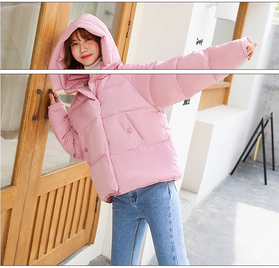 Hot Sale Winter Cotton Jacket Female Thicken Snow Lichens New Harajuku Short Sweet Down Cotton Coat Women Warm Loose Parkas