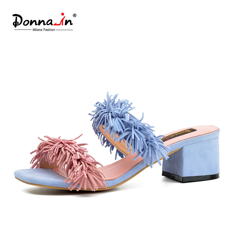 Donna-in 2018 New Arrival Women Genuine Suede Shoes Slippers Fashion Simple Style Tassel Decoration Summer Ladies Sandals