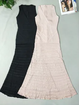 

High Quality Sexy Nude Black Long Maxi Thick Rayon Bandage Dress 2016 Elegant Designer Long Trumpet Fishtail Party Dress