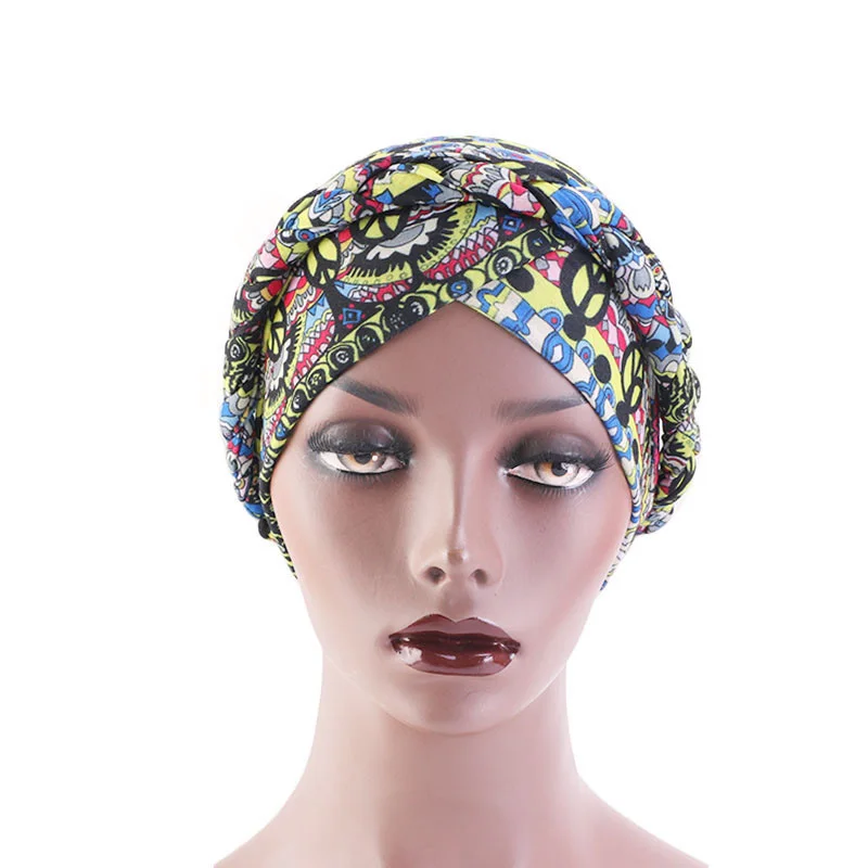 New Ethnic Style Twist Braid Turban Cap Bohemian Print Muslim Hat Women Bandanas Headwear Hair Accessories Headscarf Hijab