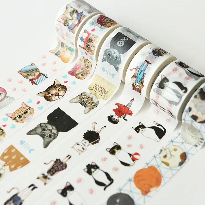 

Cute kawaii kitten design Decorative Tape DIY Scrapbooking Masking Cartoon Paper Tape School Office Supply Funny Decoration