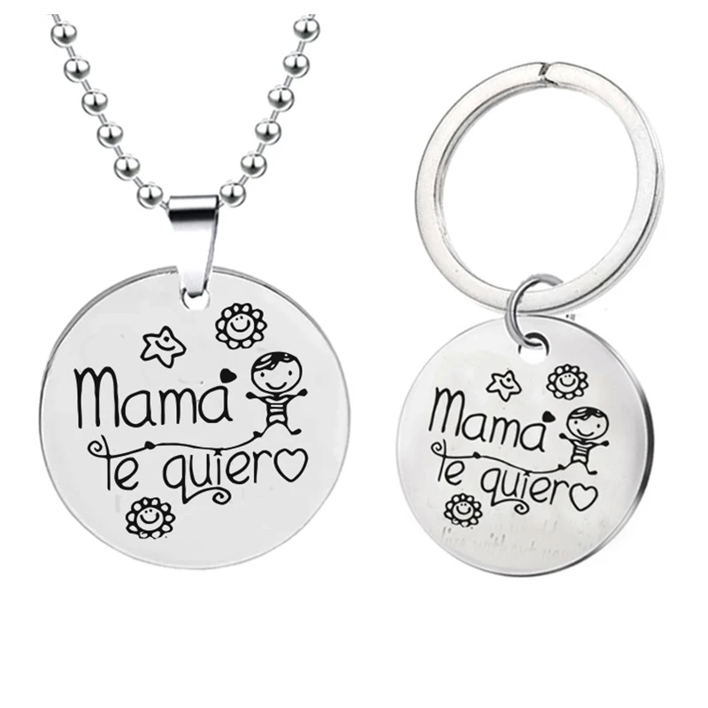 

Sliver Necklaces Keychain Mama Te Quiera Spainish Language Pendant Accessories Mother`s Day Present Mom Keychain Bag Charm