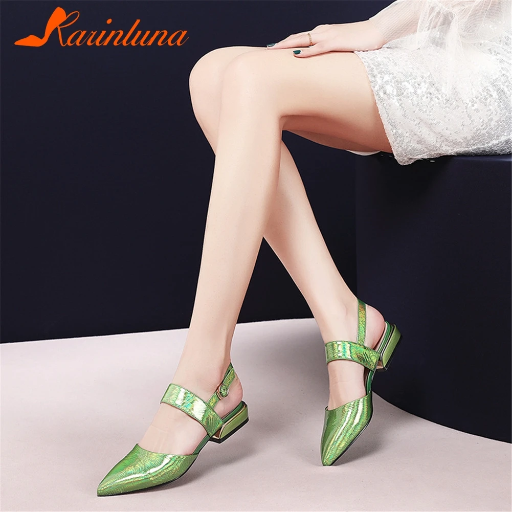 

KARINLUNA Brand New Big Size 34-41 women's Patent Leather Ladies Pointed Toe Shoes Woman Casual Party Ol Summer Sandals 2019