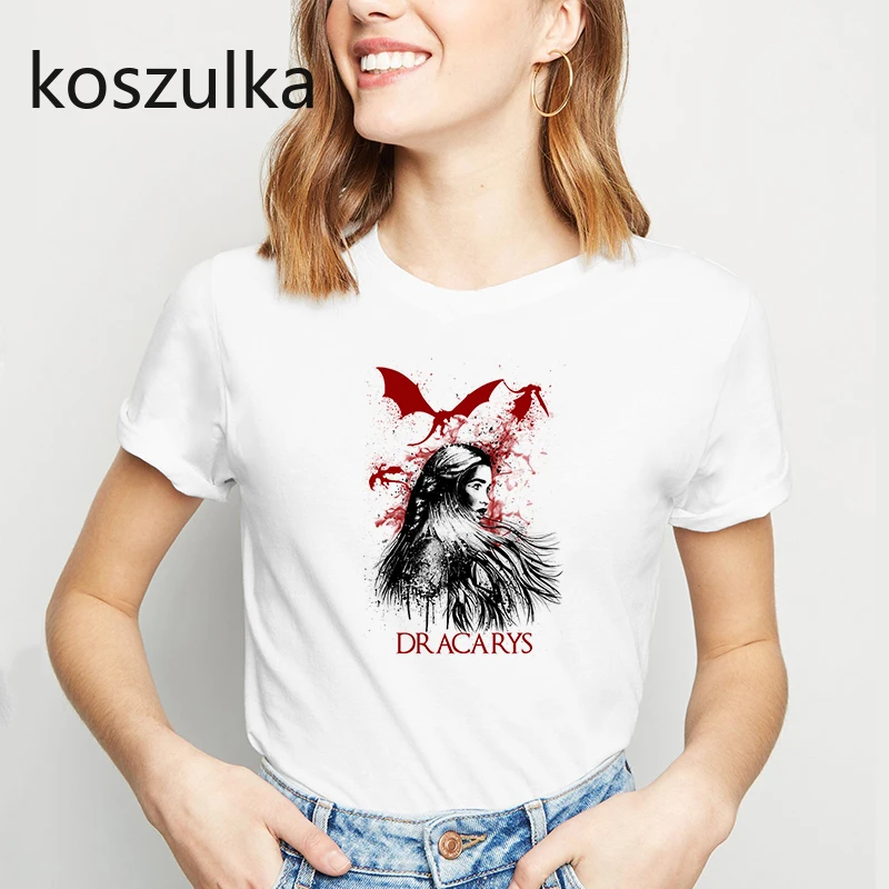 

Dracarys t shirt for Women Game Of Thrones Aesthetic tshirt Mother of Dragon Daenerys Vintage Harajuku Clothes Khaleesi Camiseta