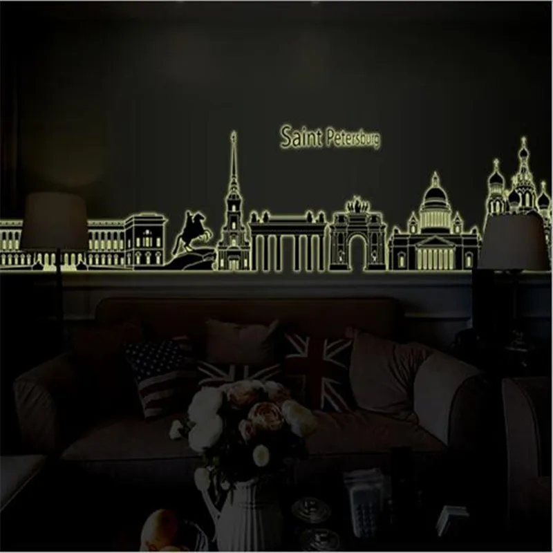 

1 PCS Russian City Landscape St. Petersburg Large Luminous Sticker Wall Stickers For Living Room Bedroom DIY Home Decor 60*90CM