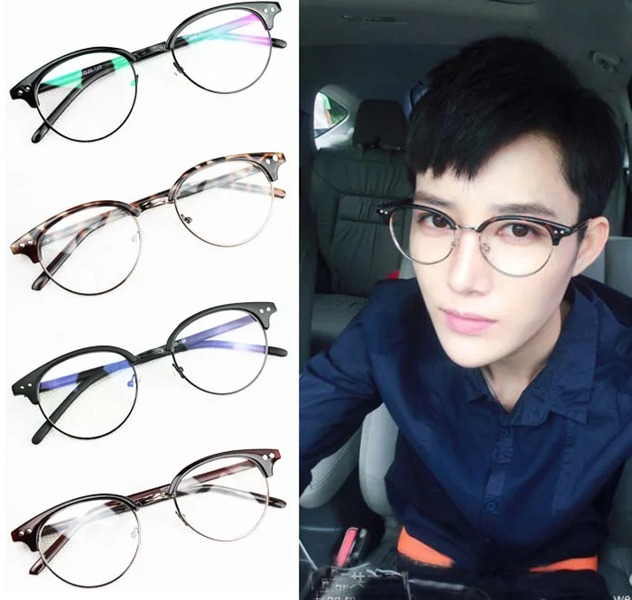 Unisex Creative Metal Frame Clear Round Lens Glasses Nerd Spectacles Eyeglass 