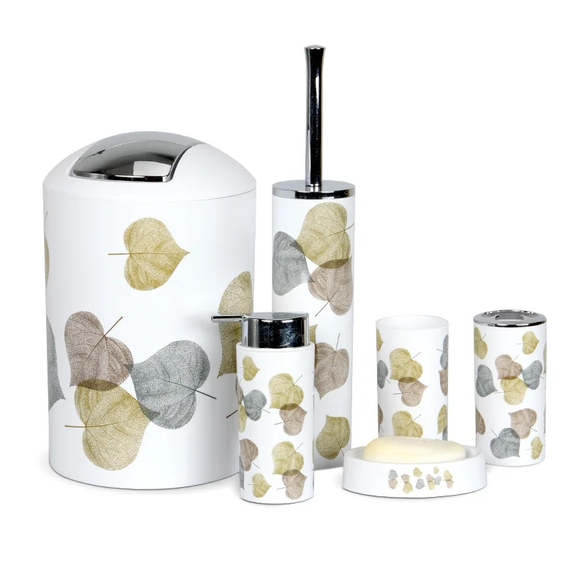 Nordic 6pcs/set Printing Bathroom Accessory Set Lotion Dispenser Toothbrush Holder Tumbler Cup Soap Dish Toilet Brush Trash Can Nordic 6pcs/set Printing Bathroom Accessory Set Lotion Dispenser Toothbrush Holder Tumbler Cup Soap Dish Toilet Brush Trash Can