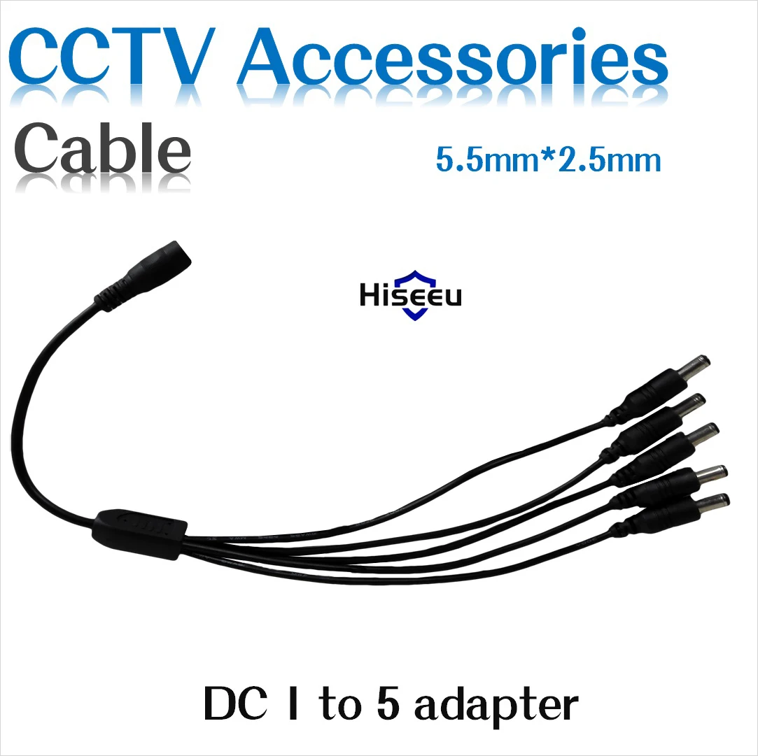 Hiseeu разделитель мощности постоянного тока кабель 1 Женский до 5 2,1x5,5 мм двойной штекер для системы видеонаблюдения