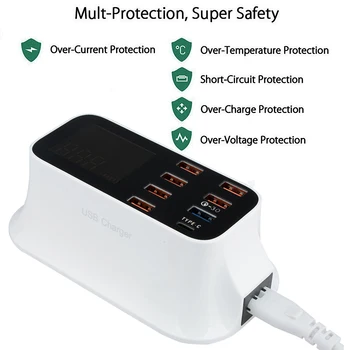 

8A 40W Mobile Phone USB Charger Quick Charge 3.0 Smart USB Type C Charger Station Led Display Fast Charging Power Adapter
