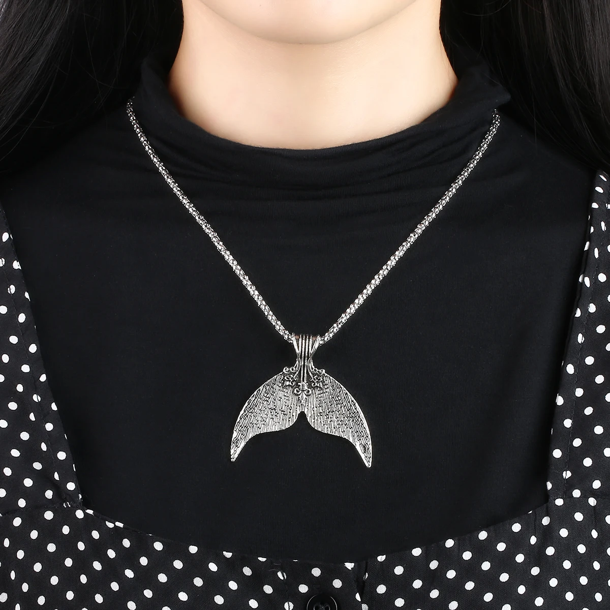 Vintage Silver Mermaid Tail Pendant Necklace collares For Women Shellhard Ethnic Ocean Beach Animal Long Chain Necklace Jewelry