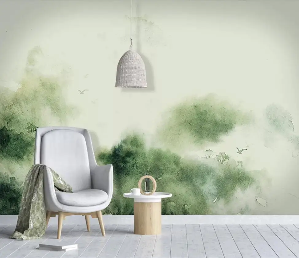 

Customized large-scale 3D mural wallpaper new Chinese hand-painted watercolor wonderland landscape living room background wall