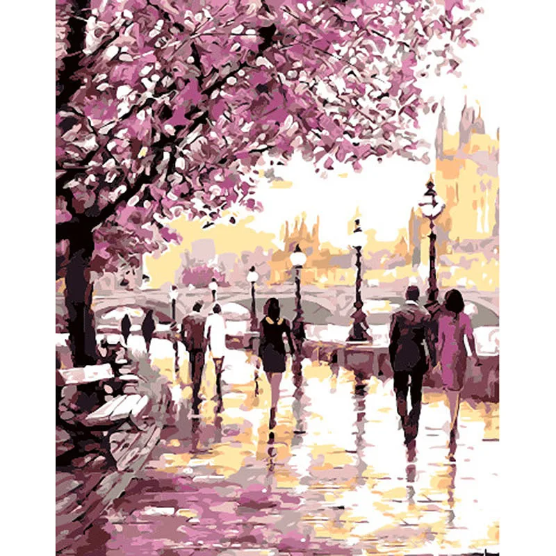

Frameless Romantic Gardan DIY Painting By Numbers Landscape Modern Wall Art Canvas Hand Painted Oil Painting For Home Decoration