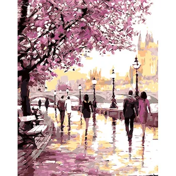 

Frameless Romantic Gardan DIY Painting By Numbers Landscape Modern Wall Art Canvas Hand Painted Oil Painting For Home Decoration