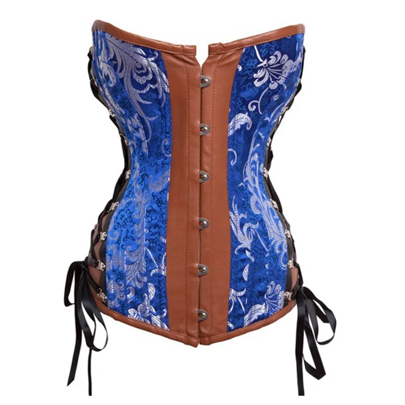 New Leather Steel Boned Floral Corset Waist Trainer Corsets Steampunk
