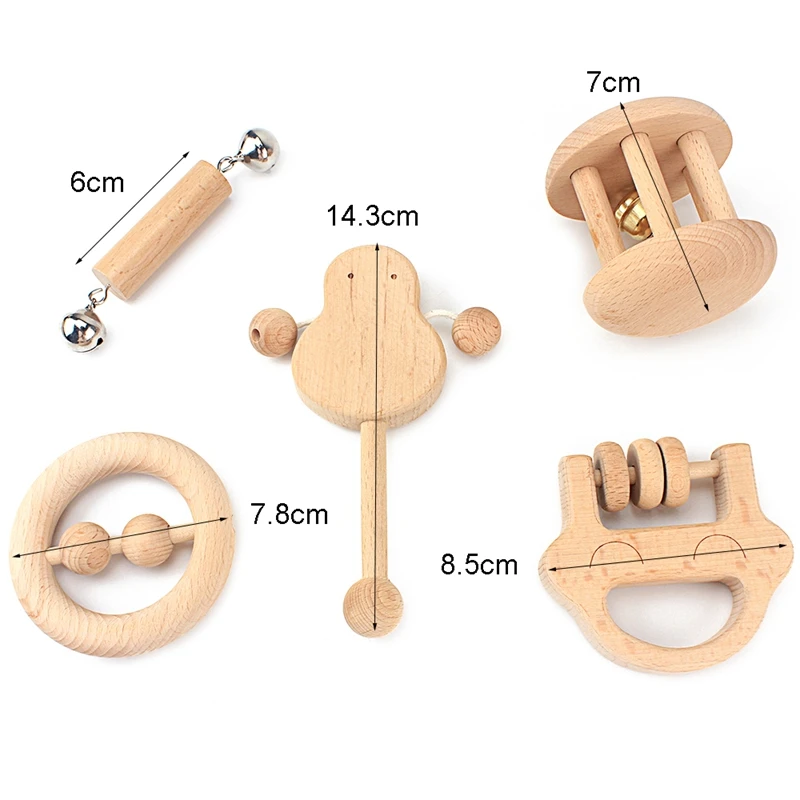 Infant Baby Gift for 0 3 6 12 18 Months Educational Set Infant Wooden Rattle Beech Newborn Baby Sound Wooden Toy for Toddler 1 2 Years Deerbb Baby Hand Bell Early Education
