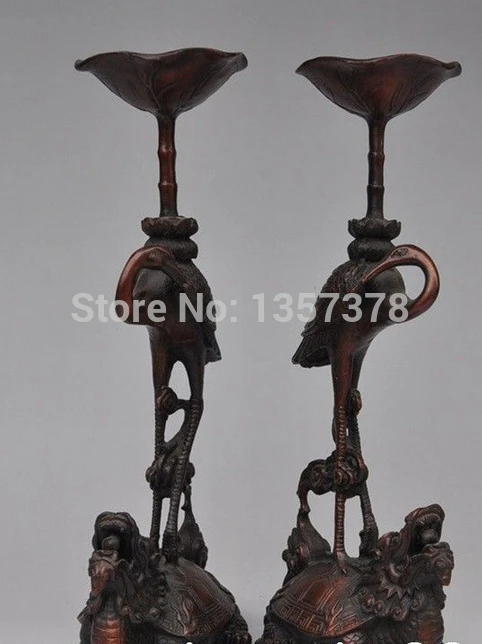 

shitou 00503 12" Chinese Palace Bronze Crane Dragon Turtle Candlestick Candle Holder Pair