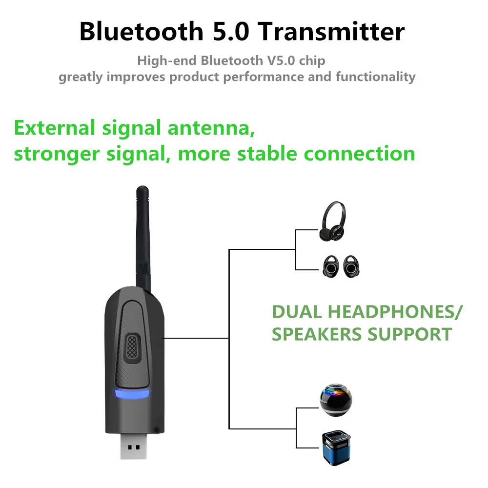 Новейший APTX CSR Bluetooth передатчик V5.0 с низкой задержкой многоточечный аудио беспроводной адаптер USB 3,5 мм беспроводной адаптер для ТВ ПК