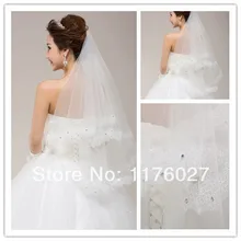 2016 Nueva Beige o blanco 2 t VL0020 BridalAppliqued Edge Velo de Novia con peine