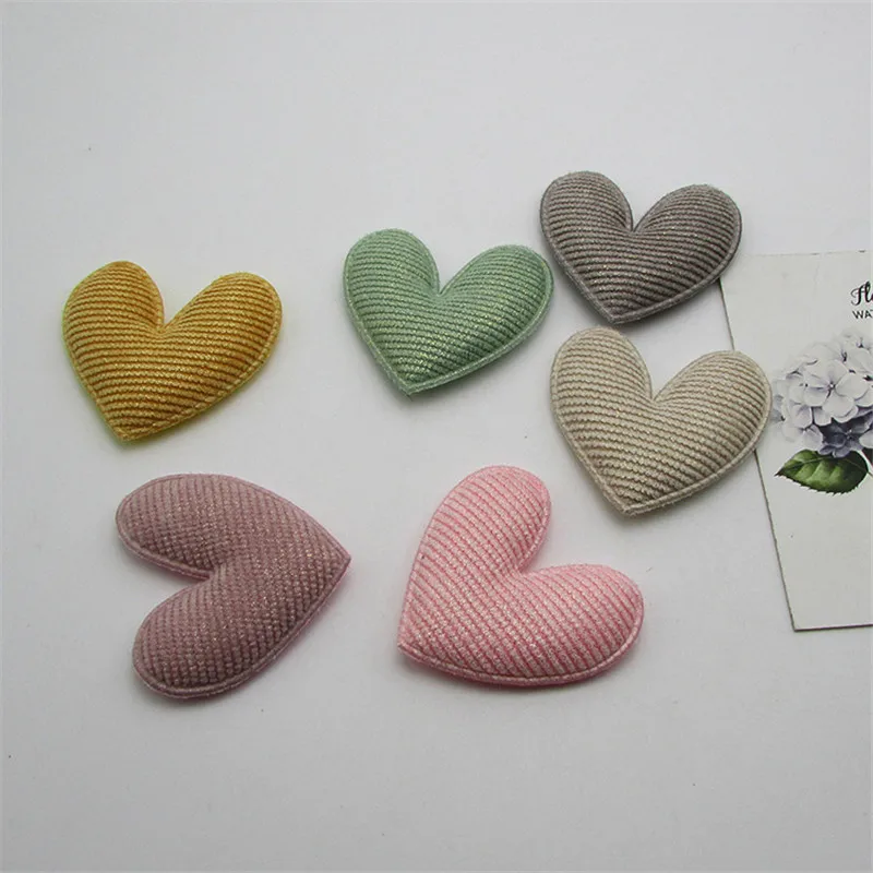 

30pcs/lot 5cm Stripe Heart Pads Patches Appliques for Craft Clothes Sewing Supplies DIY Hair Clip Accessories