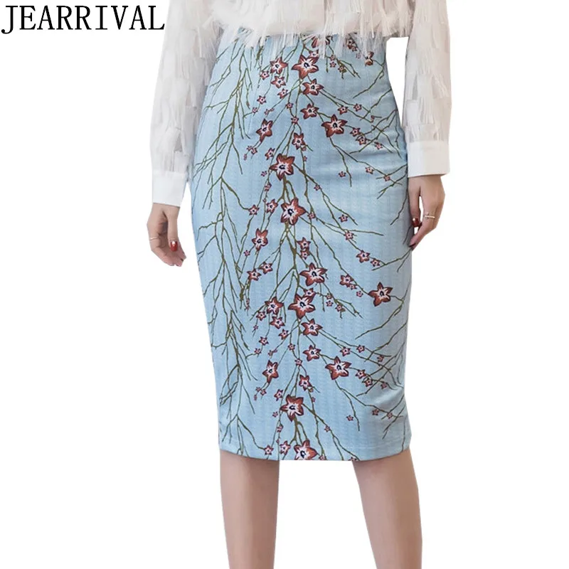 Bodycon Midi Skirt 2018 New Summer Fashion Women High Waist Flower Print Slim Pencil Plus Size S-5XL Saia Faldas Mujer | Женская одежда