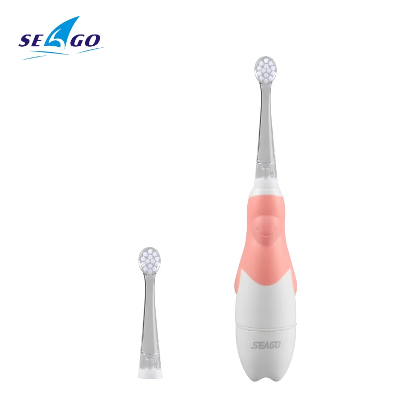 Seago Kids Electric Toothbrush Sonic Battery With Led Light Oral Hygiene 3 Pcs Brush Heads Dental Hygiene Replacement Sg513 - Цвет: Pink