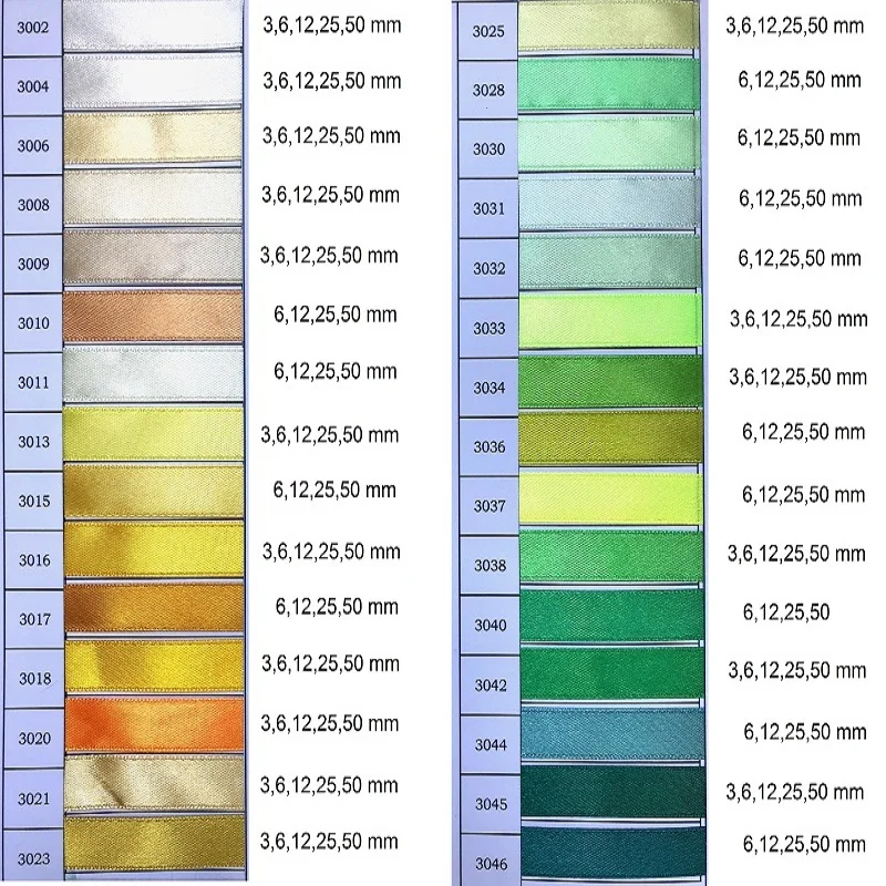 3, 6, 12, 25, 50 мм атласная лента односторонняя 155 цветов в ассортименте 36 ярдов(32, 9 метров) в рулоне