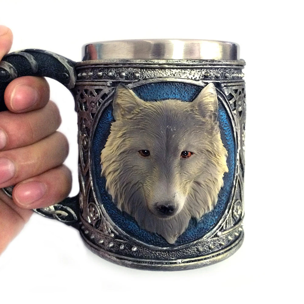 3D Волк кружка мультфильм животное Одинокий волк король Питьевая чашка Ретро Смола Нержавеющая сталь подкладка чай пиво кофе кружка подарок
