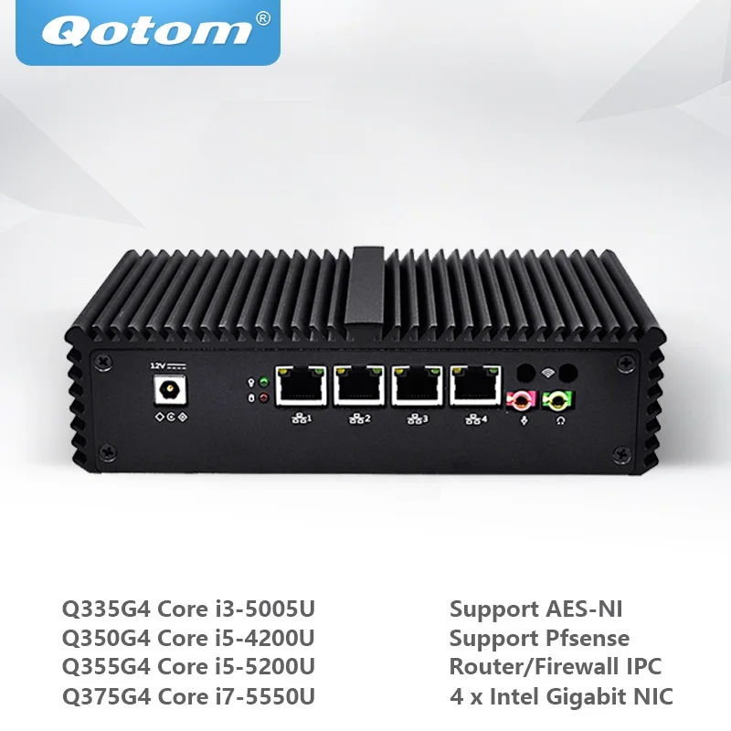 Qotom Mini PC Core i3 i5 i7 with 4 Gigabit Ethernet NIC Pfsense AES-NI Fiewwall Router Machine Micro Industrial Computer Q300G4