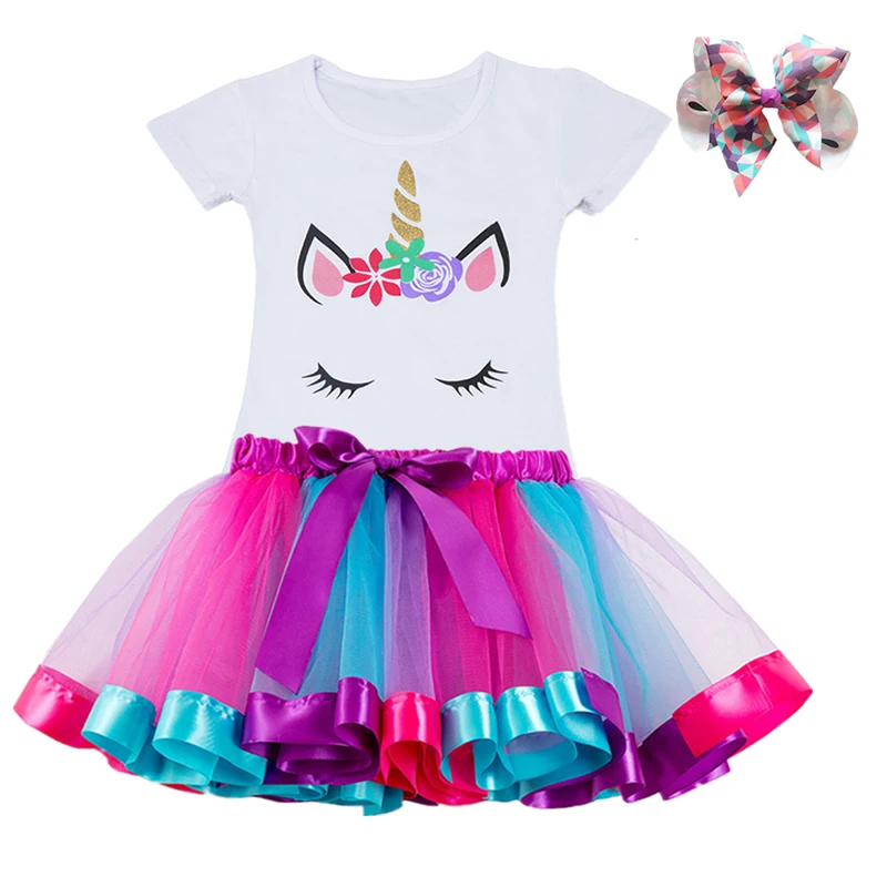 Unicorn Clothing Sets Baby Girls Clothes 2021 Summer Princess Party Unicorn Colorful tutu Dress Kids Birthday Ball Gown Dresses baby boy clothing sets