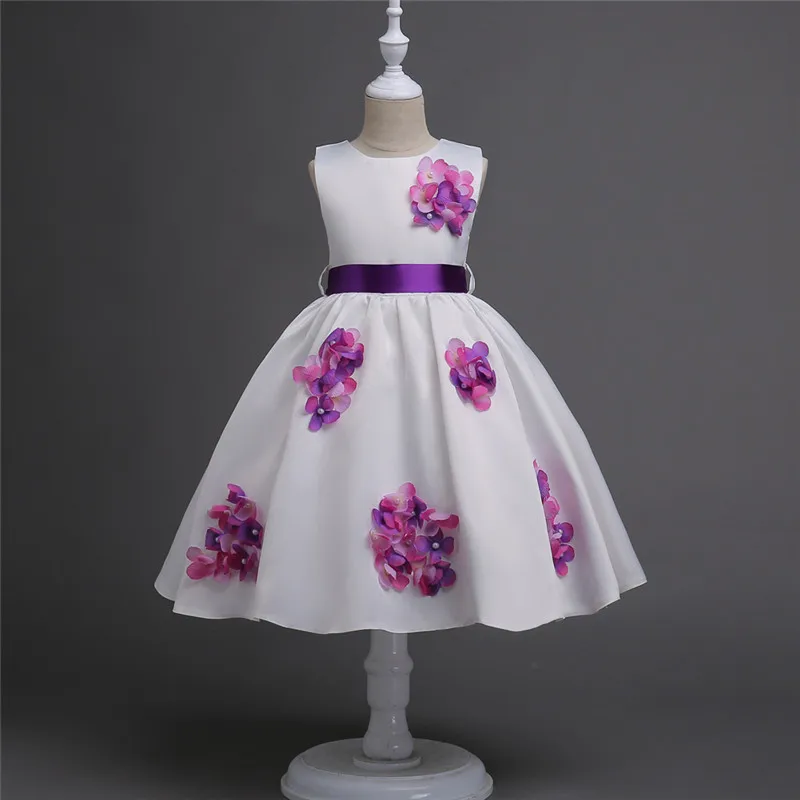 

Girls dress white Pure color flowers bow sleeveless princess dress Children's clothes 3-16Y for girls dress