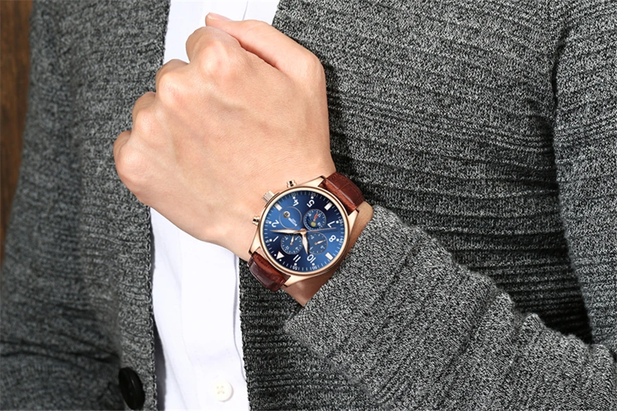 Luxury Brand Rose Gold Men Watches Automatic Mechanical Watch Sport Clock Leather Casual Business Retro Watch Relojes Hombre New