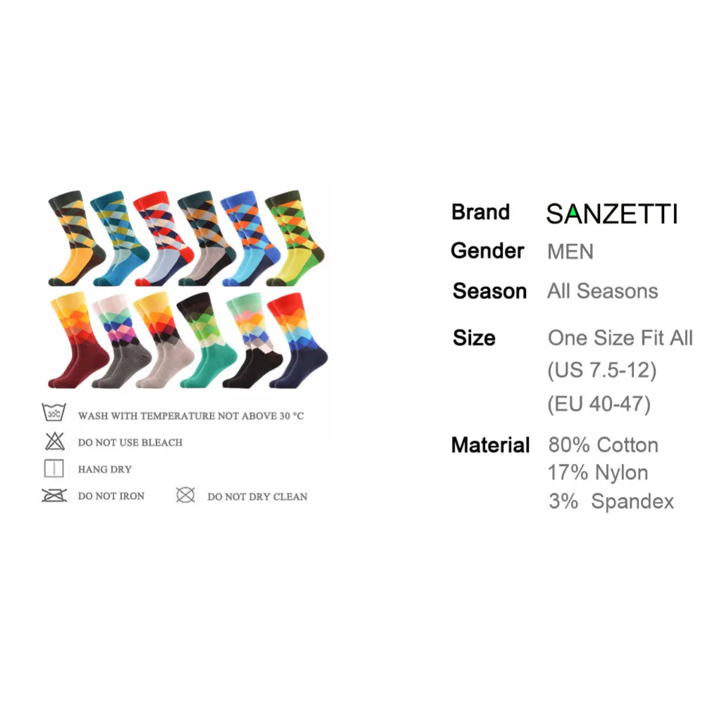 SANZETTI 12 парт/лот в подарочной коробке забавные мужские классические носки из