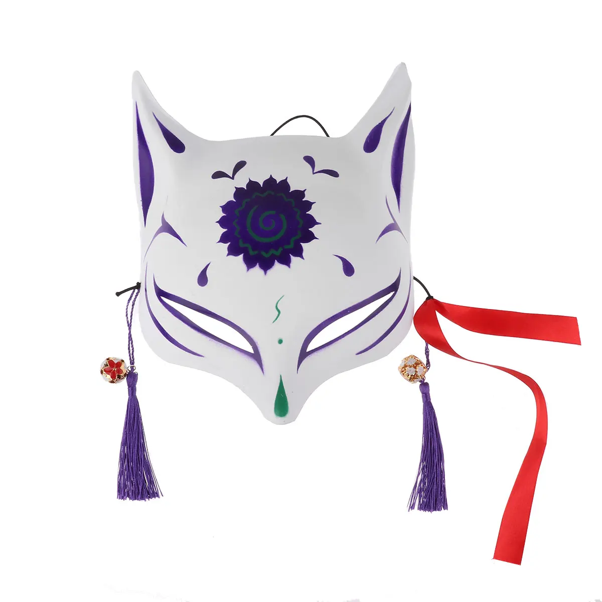 TiaoBug, ручная роспись, японское Полулицо, ПВХ, лиса, маска с кисточками, маленькие колокольчики, маскарад, кабуки, Kitsune, аниме, косплей, костюм - Цвет: Purple
