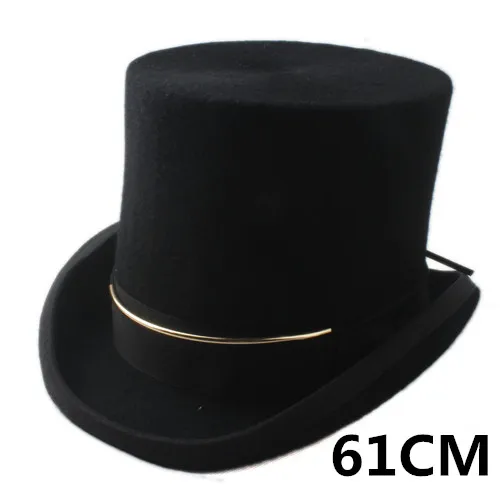 15 см чистая шерсть стимпанк Fedora Шляпа топ шляпа для женщин мужчин президент традиционные Beaver вечерние шляпы - Цвет: Black 61CM