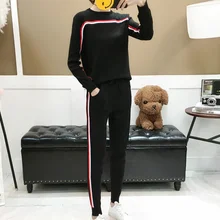 Women sweater suit and setsCasual Knitted Sweaters Pants 2PCS Track Suits Woman Casual Knitted Trousers+Jumper Tops Clothing Set