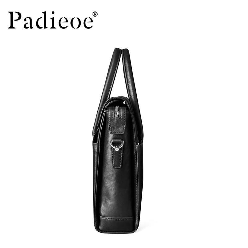 Padieoe модный мужской деловой портфель из воловьей кожи, роскошная кожаная сумка для ноутбука, Мужская черная сумка, Большая вместительная сумка на плечо