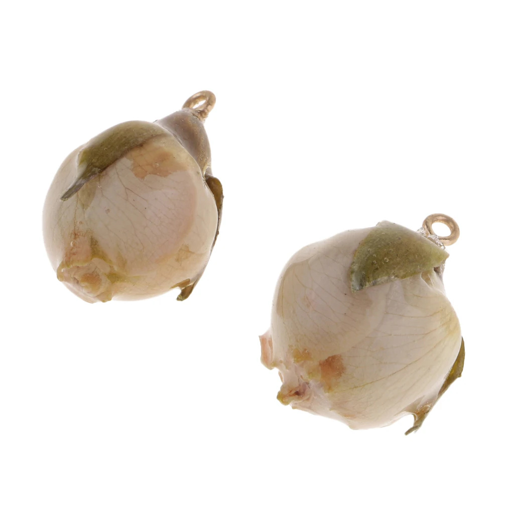 2Pcs Real Flower Charms Natural Dried Rose Pendants with Hanging Ring for Earring Making Findings Crafts