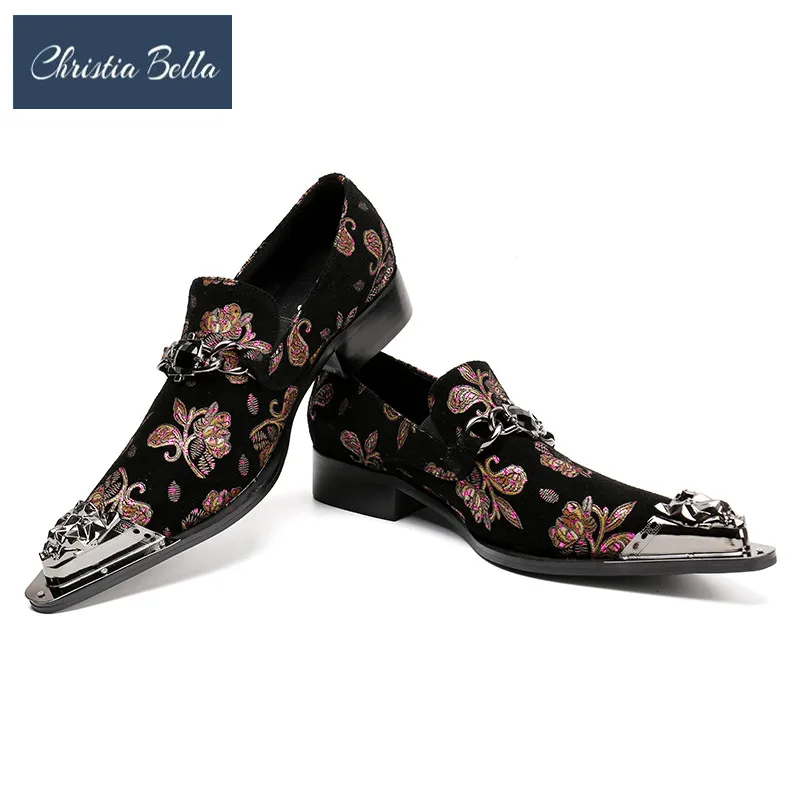 

Christia Bella Punk Style Men's Floral Print Wedding Shoes Leather British Dress Formal Casual Pointed Toe Dress Shoes Plus Size