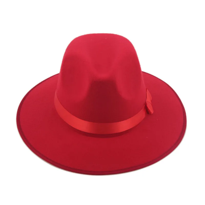 LUCKYLIANJI большой размер 60 см 7 1/2 Классическая мода для мужчин и женщин Нежный Элегантный Винтаж Джаз Мужская Гангстерская шляпа Панама фетровая шляпа - Цвет: Rose