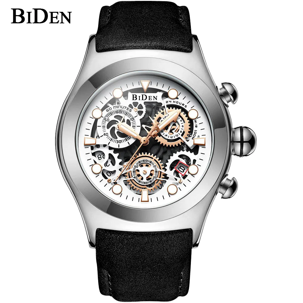 

BIDEN Classic Skeleton Mechanical Watch Men Leather Strap Curve Watches Top Brand Luxury Automatic Drop Shipping Wholesale