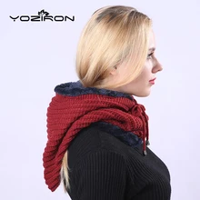 YOZIRON Для женщин Для мужчин зимнюю шапку и шарф наборы взрослых Повседневное бархат утолщаются шею громоздкая шапочка Кепки дамы Skullies Лыжная маска